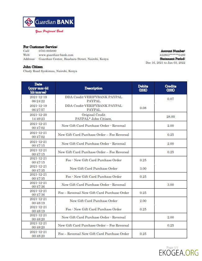 Déclaration de la Kenya Guardian Bank